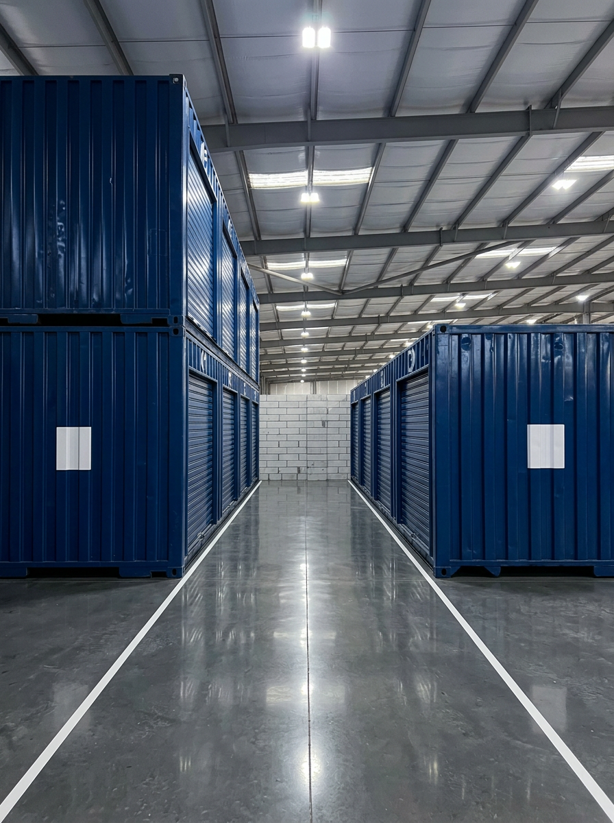 Polished aisle between Prime Spaces storage containers